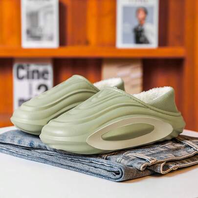 男士休闲保暖加厚毛绒家居拖鞋，2025秋冬季款，保暖、加厚、闭趾，情侣款