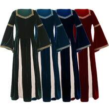 Renaissance Vintage Medieval Princess Queen Costume, Musical Theater Stage Performance Outfit, Palace Style Flared Sleeve Long Dress - Multicolor - View 4