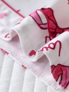 2pcs "Loved" & Heart Print Short Sleeve Women Pajamas Set, Collared Button-Up Top And Comfortable Shorts, Elegant Ladies Sleepwear - Pink - View 7