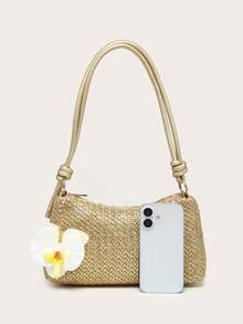 Túi đeo chéo dưới cánh tay dành cho nữ, túi vuông có dây xích kim loại, dung tích lớn, nhẹ, kiểu dáng giản dị và thời trang, thích hợp cho kỳ nghỉ biển, đi mua sắm và du lịch. - Vàng - Xem 2