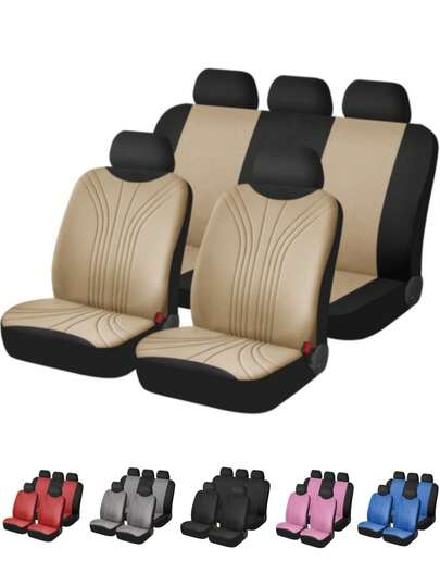 9件套汽车座椅套，通用型，适用于带头枕的车辆 | 仿皮压纹四季通用保护套 | 兼容安全气囊，防水，适用于轿车、SUV、卡车，4件套包含（2个前排座椅套，2个头枕套）/ 9件套包含（5个头枕套，2个前排座椅套，1个分体式后排座椅套，1个一体式后排座椅坐垫套）