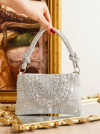 闪亮水钻装饰晚宴手拿包，适合派对、正式场合，时尚百搭手提包