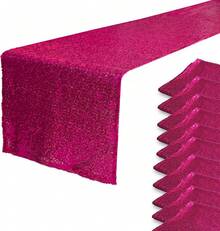 Champagne Sequin Table Runner 12" X 72" Pack Of 5 Sparkly Champagne Metallic Table Runner Glitter Sequin Runner For Table Birthday Party Event Decorations Wedding Decorations And Gifts - Fuchsia - View 12