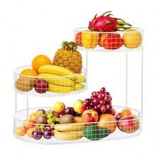 3-Layer Oval Iron Fruit Basket Rack, Kitchen Countertop Fruit, Vegetable And Snack Storage Rack, Metal Design, No Installation Required - White - View 8