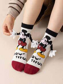 Disney 4双可爱3D迪士尼米奇防滑袜，儿童圣诞节过膝袜，时尚儿童派对过膝袜，高品质礼物。返校季，趣味时尚的迪士尼粉丝必备，家庭聚会圣诞礼物防滑袜