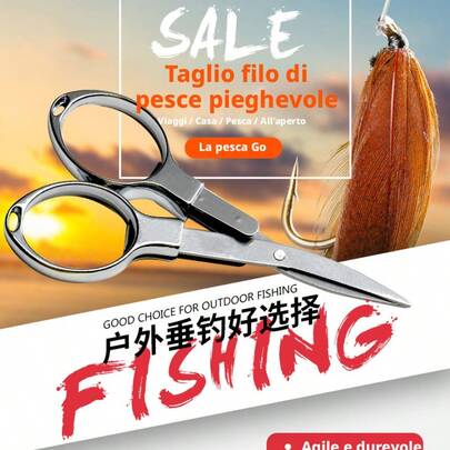 塑料手柄折叠剪刀/合金伸缩剪刀，旅行便携，专为钓鱼设计，8字形剪刀