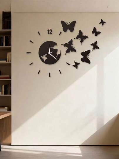 1 Adet, 3D Kelebekli Kendin Yap Duvar Saati, Akrilik Aynalı Duvar Saati, Sessiz Duvar Saati, Oturma Odası, Yatak Odası ve Mutfak İçin Ev Dekorasyonu Duvar Saati, Noel Dekorasyonu, Yeni Yıl Hediyesi.
