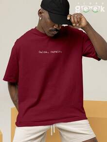 Oversized Gym T-Shirt With Funny Phrase "Calm Down, " REF 3297 FLUXO GEEK - Maroon - View 8