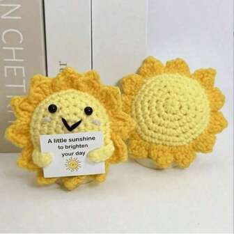 Handmade Crochet Yellow Duck, Full Of Positive Energy Crochet Alegra Inspiration Card, Handmade Crochet Artificial Sunflower, Artificial Marguer Or Daisy Artificial Flower, Very Suitable For Birthday, Christmas And Valentine's Day Gifts, Mother's Day, Anniversary, Home/Office Book Decoration, Autumn Decoration As A For Men, Women, Friends, Daughters, Mothers, Family.