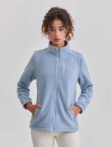 Women's Outdoor Fleece Jacket, Warm, Breathable, Stand Collar, Slim Fit, Suitable For Spring And Autumn, Hiking, Sports Winter - Dusty Blue - View 4
