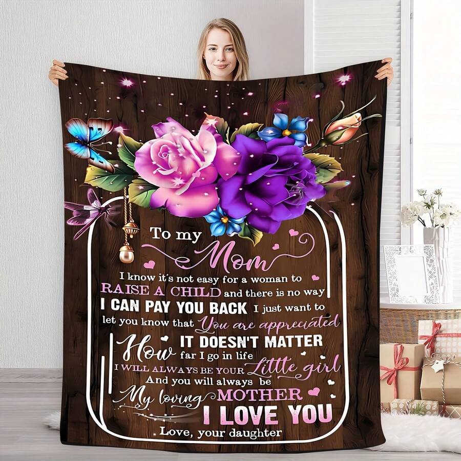 Give Me The Most Beautiful Gift For My Mom - A Blanket, With A Retro And Warm Style,Super Soft Flannel Printed Blanket,As Birthday Gifts, Family, Wedding, Souvenir Blankets, Polyester Blankets Suitable For All Seasons, Washable, Machine Washable, Lightweight, Breathable, Comfortable, Warm, Unique, 280gsm For Him, Her Personalized Ideal Gifts For Her, Perfect Nap, Camping, Travel, Home, Daily Life, Office Decoration, Birthday, Anniversary, Valentine's Day, Thanksgiving, Christmas, Halloween, Mother's Day, Wedding, New Year Gifts ,Sofa,Bed,Car,Bedroom,Living Room,Office, Outdoor Camping, Beach,Wall Decoration - 多色13 - 查看 1
