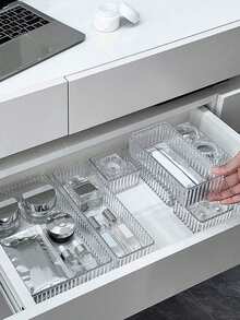 10件/9件/7件/6件/1件装化妆品抽屉收纳盒，透明化妆品收纳盒，带隔板和抽屉，适用于梳妆台，配备4个不同尺寸的透明塑料抽屉，化妆品展示架，桌面、浴室、厨房和办公室收纳盒。房间装饰、家居装饰、秋季装饰、卧室装饰 - 彩色 - 查看 6