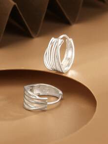 1pair 925 Sterling Silver Earrings Silver Multi-layered Wire Earrings Minimalist, Vintage, Fashionable Earrings, Perfect For Daily Wear And As A Gift For Friends And Girlfriend - Silver - View 1