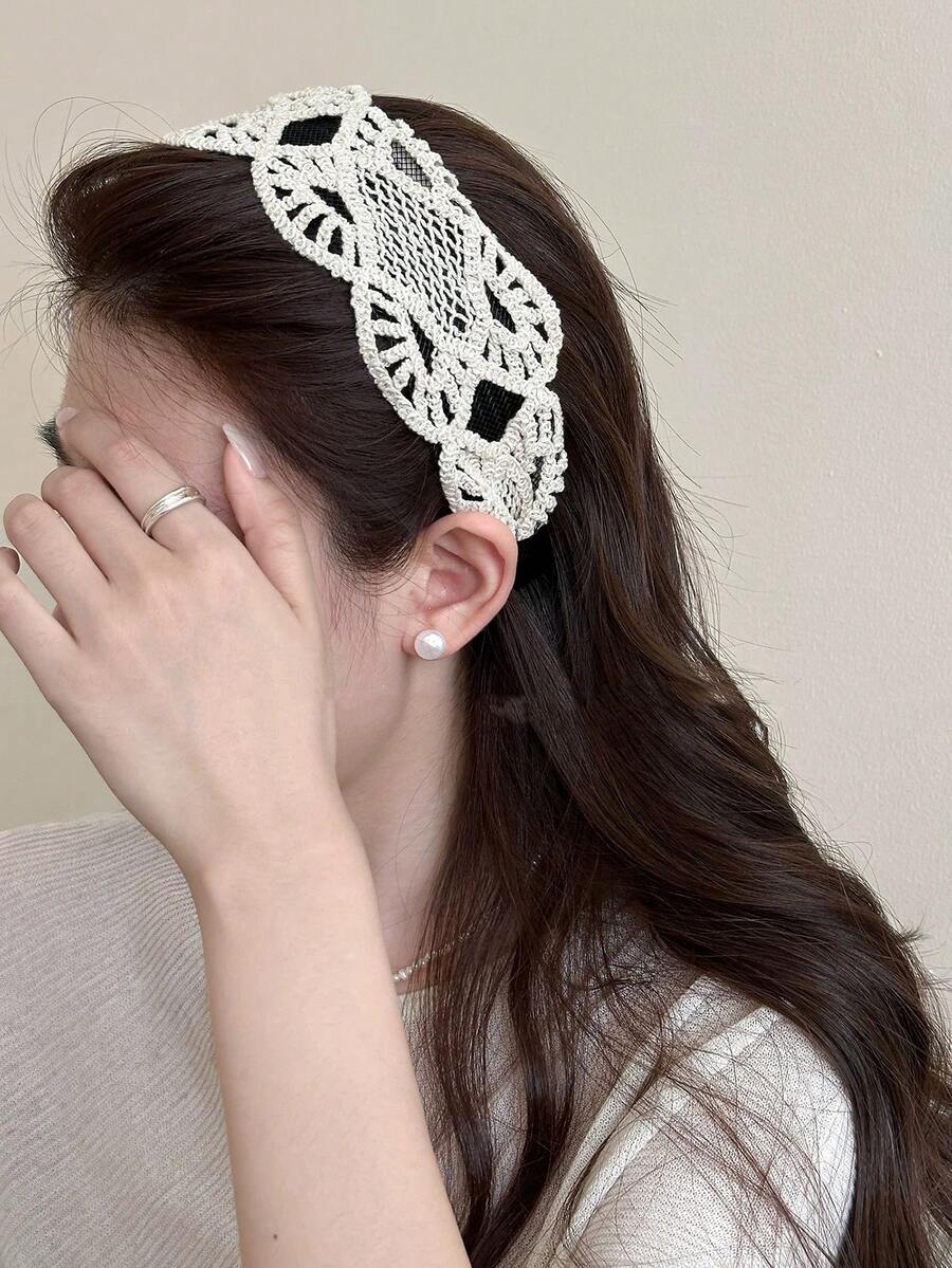 1PC French Country-Style Fabric Lace-Weave Headband Elegant Wide-Brimmed Face-Framing Hairband Atmospheric Hair Accessory Hair Bundle ,Hair Band ,Diadema ,Hair Hoop