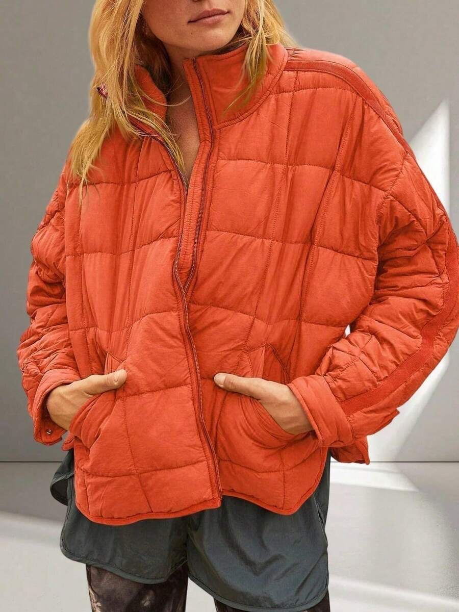 Womens Fashion Short Oversized Puffer Jacket Lightweight Water Resistant Packable Winter Coat - trái cam - Xem 1