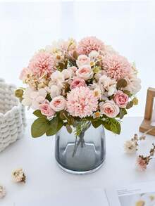 1/3 Stücke 11.22 Inch künstliche Hortensie, Rose, Gänseblümchen, Chrysanthemen Blumenstrauß, geeignet für Neujahrsparty, Hochzeit, Geburtstag Jahrestag, Kamin und Esszimmerdekoration, Innen-/Außenbereich Heimdekoration, Kranz, Geschenk, Thanksgiving Dekoration, DIY - Pink - Übersicht 1