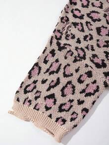 Modcrash Blusa de punto de cuello redondo de corte holgado y estampado de leopardo, para primavera/verano, unisex - Albaricoque - Ver 11