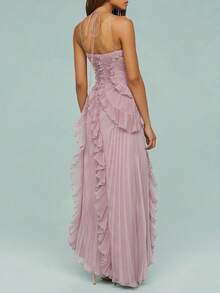Women's Y2K Halter Neck Long Dress Elegant Sleeveless Backless Ruffles Tiered Cocktail Party Vacation Long Evening Dress - Hồng - Xem 8
