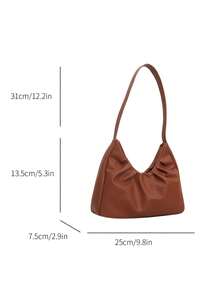 Fashionable Shoulder Bag, Pleated Fresh Solid Color Handbag With Underarm Design, Spring/Autumn - Brown - View 5
