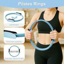 14 Inch Pilates Circle Set, Double-Layer Thick Handle, 3 Resistance Bands (20/30/45 Pounds), Anti Slip Mini Ball+Storage Bag, Including Training Guide - Blue - View 3