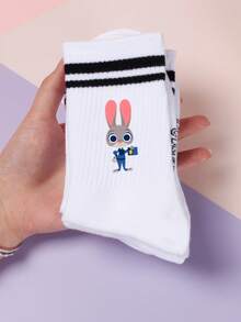 5 Pairs Decorative Socks, Featuring Judy Hopps And Nick Wilde Cartoon Designs, Girls' Mid-Calf Socks, Korean Cartoon Style, Suitable For Spring, Summer, Autumn,Winter - Multicolor - View 6