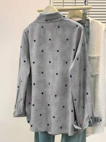 Áo polo nữ tay dài màu trơn in hình trái tim, kiểu dáng thường ngày, có túi, thích hợp mặc hàng ngày vào mùa xuân, hè và thu. - Xám - Xem 5