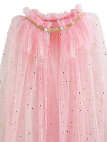 3pcs/Set Pink Glitter Star Cloak, Crown, Magic Wand Set, Girls Christmas, Halloween, Carnival Costume, Party, Stage Performance, Cosplay Outfit - Pink - View 2