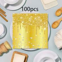 20 Stücke/40 Stücke/60 Stücke/100 Stücke Goldene "Happy Birthday" Servietten, Party Zubehör, Goldene Diamant Thema Papier Dekorationen, Glitzer Erwachsenen Hochzeitsparty, Mode Papier Servietten, Goldene Diamant Thema Papier Erwachsene Einweg Mittagsservietten für Geburtstag Hochzeit Braut Geschenk - Gold - Übersicht 9