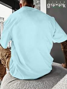 Oversized Gym T-Shirt With Funny Phrase "Calm Down, " REF 3297 FLUXO GEEK - Baby Blue - View 5