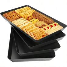 4 Pcs Serving Tray Entertaining, Grilling BBQ Accessories, Serving Platters Snacks, Fruit, Reusable Plastic Trays Serving Food And Pantry Organization In Kitchen Parties - 黑色+4 - 查看 1
