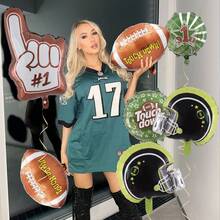 7pcs Football Party Balloon Set, Includes Football Helmet Foil Balloon, First Down Hand Gesture Balloon, Football Foil Balloon, Suitable For Football Party Decorations, Theme Parties, Birthday Parties, Rugby Theme Parties, Sports Event Decorations, Indoor And Outdoor Decor - Multicolor - View 3