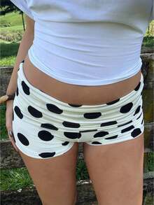 Women's Fold Over Micro Short Going Out Booty Shorts Rise Elastic Waist Casual Shorts - White - View 1