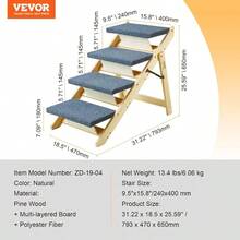 Wood Pet Stairs/Pet Steps 2-In-1 Foldable Wooden Dog Stair For Beds Sofa And Cars Dog Stairs And Ramp With 4 Steps For Small Medium Large Pet Up To 150 Lbs - 4步 - 查看 7
