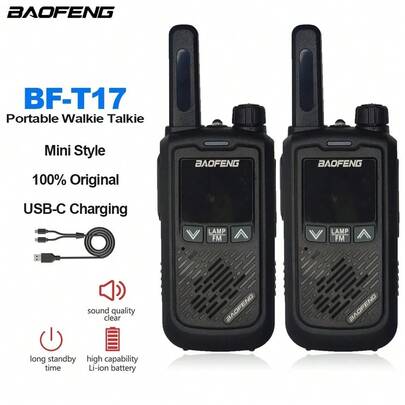 宝峰 BF-T17 对讲机，UHF 频率，USB-C 迷你户外双向无线电