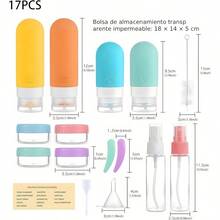 Set de 17 Botellas de Viaje de Silicona, Kit Rellenable para Champ y Locin, con Etiquetas, Negro Blanco - Blanco - Ver 5
