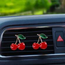 2个装时尚樱桃汽车空调夹，女士专属，闪亮汽车装饰，通勤必备配件 - 彩色 - 查看 3