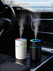 这款大容量230毫升静音车载加湿器采用超声波雾化技术，是必备的便携式车载配件。它有经典的黑白两色可选，还具备车载香氛功能，提供5种可选香味。这款多功能装饰品内置LED氛围灯，并可作为智能USB供电的车载空气清新剂使用（需插电）。 - A - 查看 1