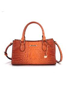 WOLFDIARY Elegant Crocodile-Embossed Handbag - Opulent Gradient Vintage Style - Spacious Women's Purse With Durable Top Handle - Ideal For Everyday Elegance And Professional Chic - Màu Cam san hô - Xem 8