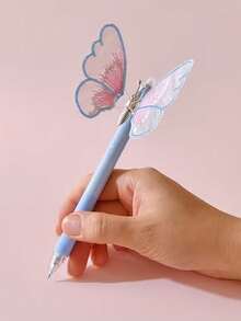 1支随机新款创意蝴蝶水晶蓝可擦凝胶笔，可伸缩笔尖，可水洗墨水，蝴蝶图案，0.5毫米蓝色凝胶墨水 - 彩色 - 查看 5