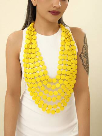 Handgjort flerskiktat överdrivet träpärlhalsband, bohemiskt haklappshalsband för kvinnor, lämpligt för strand, fest, formella evenemang i Mellanöstern