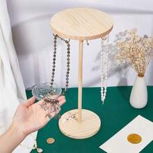 12/18 Golden Hooks Wooden Jewelry Organizer Rack, Circular Base Necklace Display Stand, Suitable For Various Exhibitions - Multicolor - View 6
