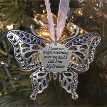 1pc Christmas Decoration, Christmas Tree Ornament, Alloy Butterfly Decor, Christmas Gift "A Piece Of My Heart Is In Heaven" Angel Wings Ornament, Christmas Party Decoration, Angel Wings Charm, Random Color Rope - Multicolor - View 7