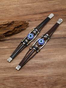 1pc Punk Retro Demon Eye Faux Leather Bracelet, Suitable For Men And Women, Party, Daily Wear, Exquisite Holiday & Birthday Gift - Multicolor - View 1