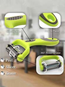 Pelador rotativo 3 en 1 con cuchillas de acero inoxidable, apto para patatas, manzanas, verduras - Incluye peladores en forma de I y Y, con función de corte en juliana - Multicolor - Ver 5