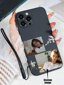 1pc Customizable Black TPU Anti-Drop Phone Case And 1pc Black Silicone Lanyard, Personalized Text Phone Case, Anniversary Gift, Valentine's Day Gift, Birthday Gift Compatible With Samsung//Galaxy Phones - Multicolor - View 2