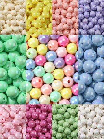 6mm/500pcs 8mm/200pcs 10mm/100pcs 12mm/60pcs 14mm/40pcs 16mm/20pcs AB Color Acrylic Loose Beads Straight Hole Multicolor For DIY Jewelry Making, Fashion Necklace Bracelet Phone Bag Chain Craft Supplies