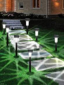 1个/6个/12个装太阳能花园灯，户外路径景观照明，防水草坪庭院装饰，黑色塑料材质，仅用于景观装饰，不具备照明功能 - 彩色 - 查看 6