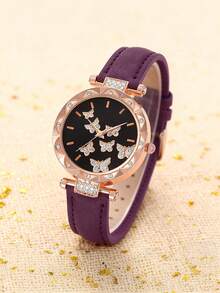 6/5pcs Women's Fashionable And Elegant Butterfly Pattern Dial Quartz Watch, Suitable For Women To Wear, Paired With Butterfly Jewelry Necklace, Bracelet, Ring And Earring Set, Perfect As A Birthday/Holiday Gift For Women, Suitable For Daily Life Such As Returning To School, Parties And Travel. Christmas Gifts, Graduation Season, Valentine's Day, Perfect Gifts For Ladies - Multicolor - View 5