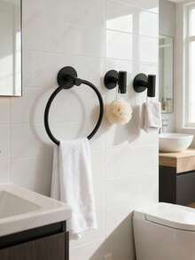 Baofeng Bathroom Wall Mounted Towel Rack, Towel Bar, Stainless Steel Towel Ring, Towel Holder, Matte Black Cloth Rack (No Drilling Required), Heavy Duty Towel Hook, Face & Hand Towel Rack, Hooks, Bathroom Storage & Organization Rack, Hardware Accessories, Silver/Gold, Waterproof - Multicolor - View 4