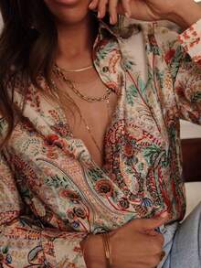 Spring And Summer New Women's Tops, Full-Body Printed Casual And Fashionable Flower Blouses, Front-Buttoned Vacation Style Lapel Long-Sleeved Shirts. - Multicolor - View 3